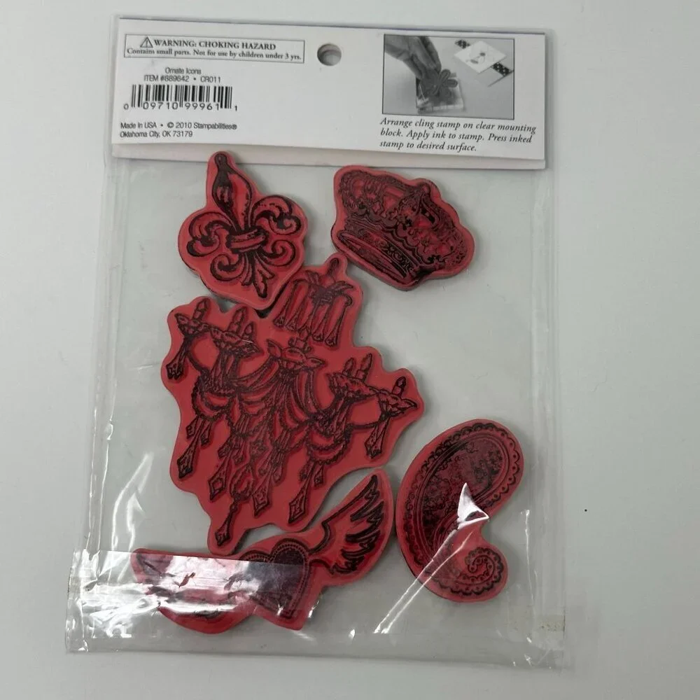 Stampabilities Ornate Icons Cling Rubber Stamp Set Crown Fleur Chandelier Wing H